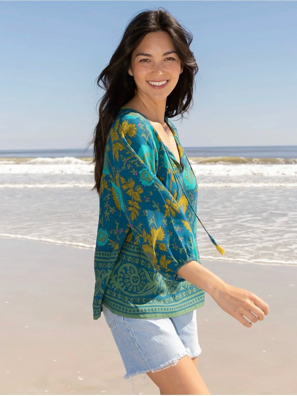 Natural Life Women’s Teal Boho Blouse Sz S-L - Picture 2 of 4